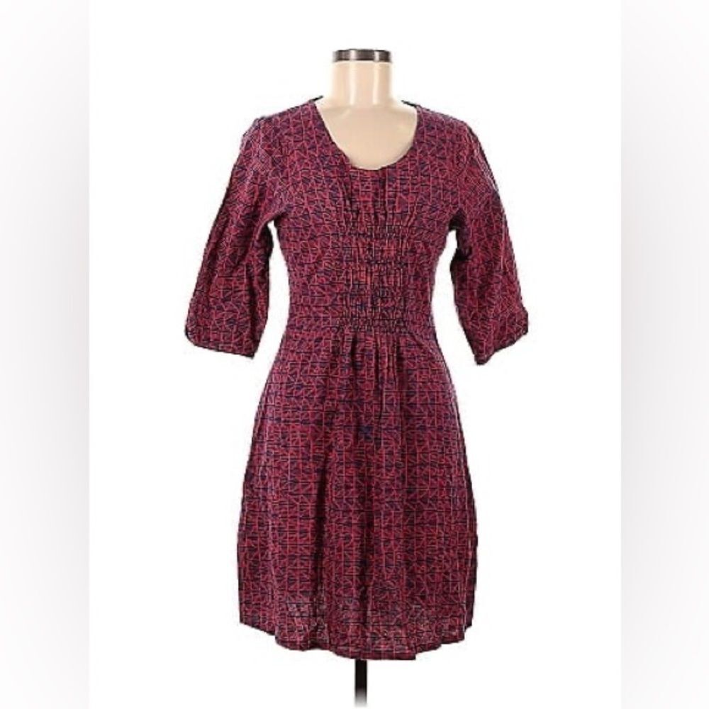 Mata Traders 100% Cotton Breathable Geometric Aztec Smocked Pull Over Dress M